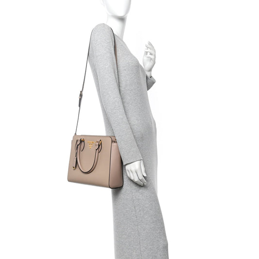 Saffiano Soft Calfskin Small Zippered Tote Cipria