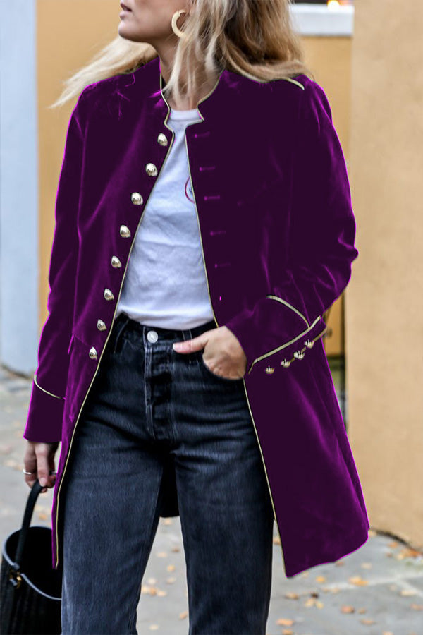Chaqueta de mujer con múltiples botones y patchwork de terciopelo cálido