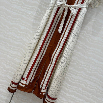 Hm 25 Coaching Deja Vu Shirt Dress White Brown Red Silk