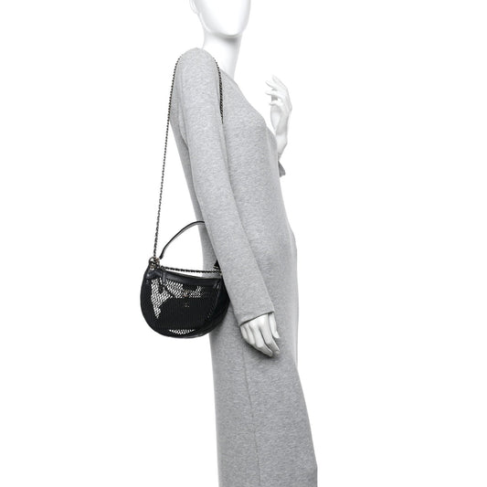 Mesh Shiny Lambskin Chain Hobo Black