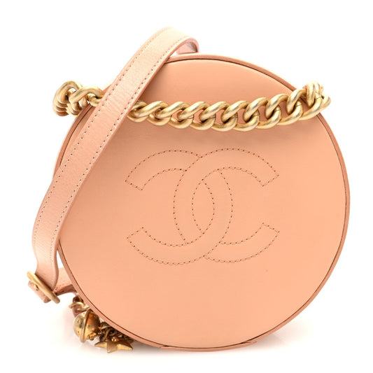 Glazed Calfskin Round As Earth Evening Bag Beige