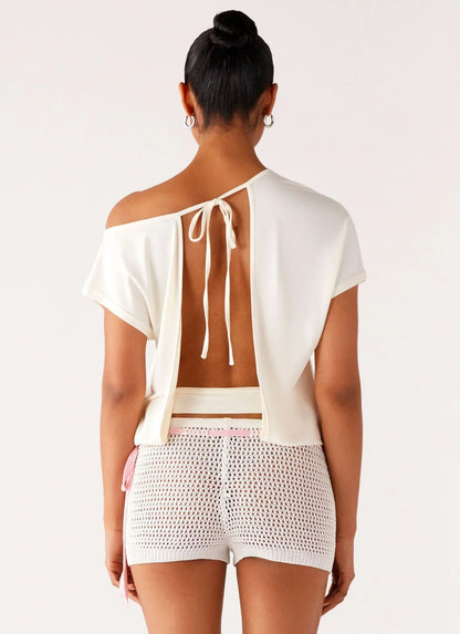Mahana Crochet Mini Shorts - Ivory Pink