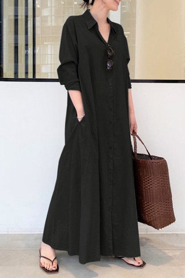 Vestido largo casual holgado sencillo de manga larga
