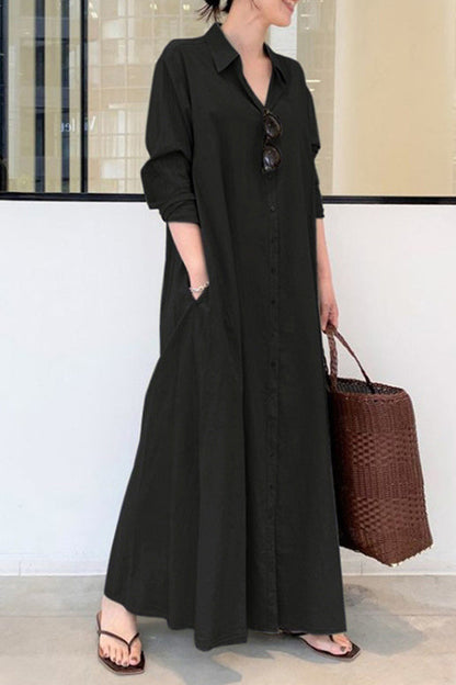 Vestido largo casual holgado sencillo de manga larga