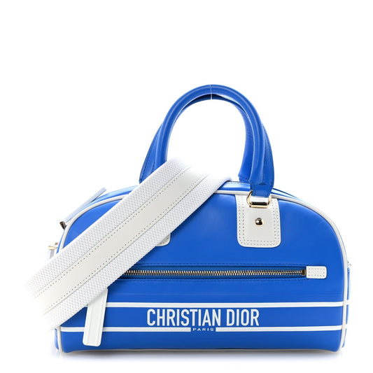 Calfskin Small Dior Vibe Zip Bowling Bag Blue
