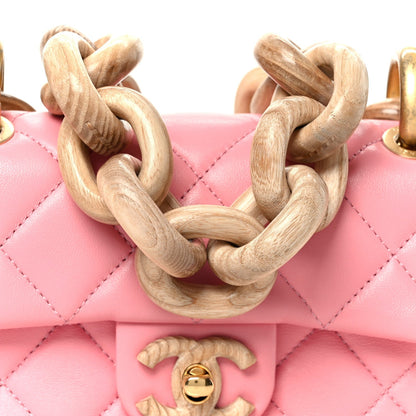 Lambskin Wenge Quilted Mini Fashion Wood Square Flap Pink