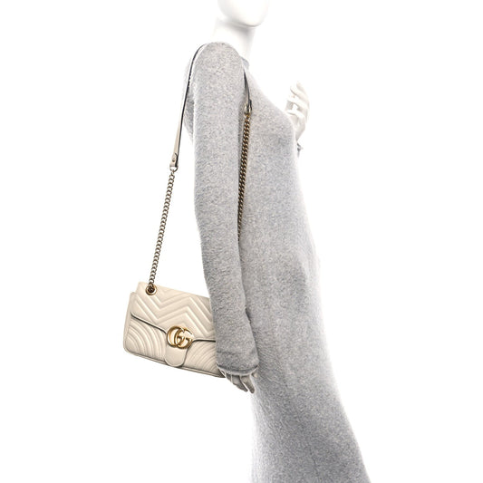 Calfskin Matelasse Small GG Marmont Shoulder Bag White