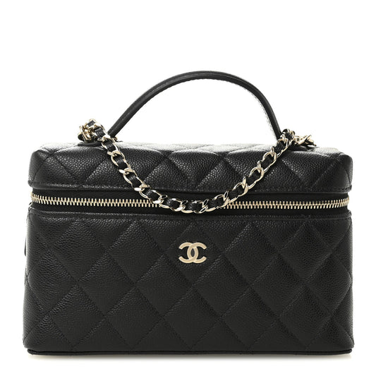 Caviar Quilted Top Handle Slim Vanity With Chain Black