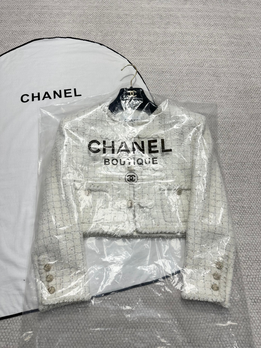 CC 25A Beaded Plaid Crop Tweed Jacket