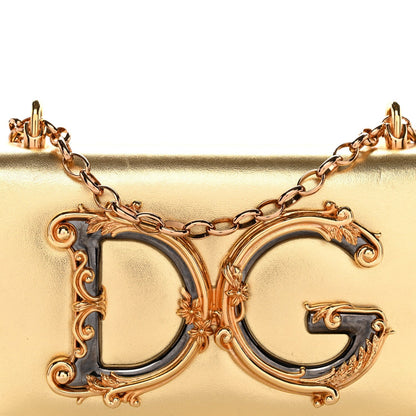 Metallic Calfskin DG Girls Shoulder Bag Gold
