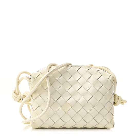 Patent Nappa Intrecciato Mini Loop Camera Bag White