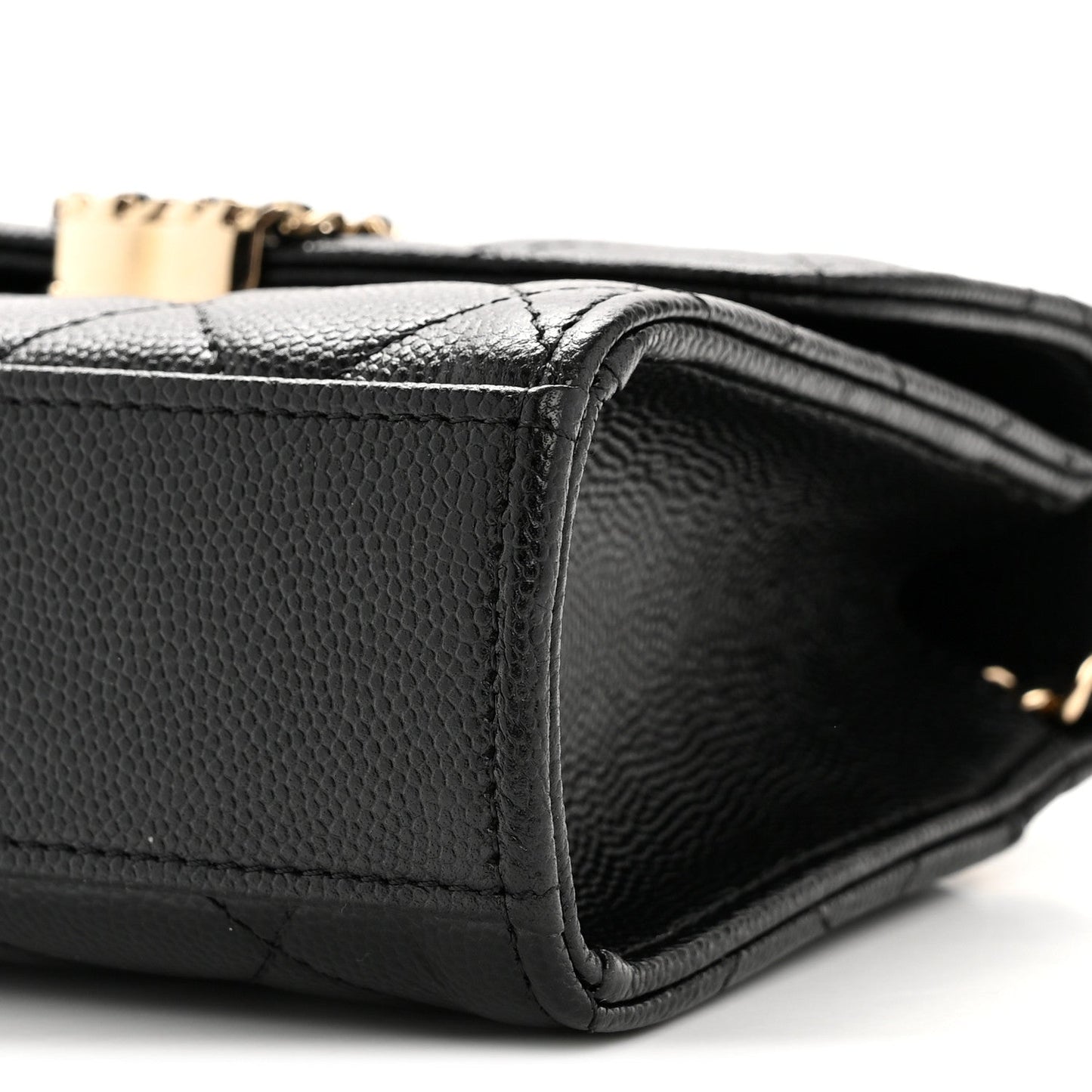 Caviar Quilted Double Chain Top Handle Flap With Chain Black