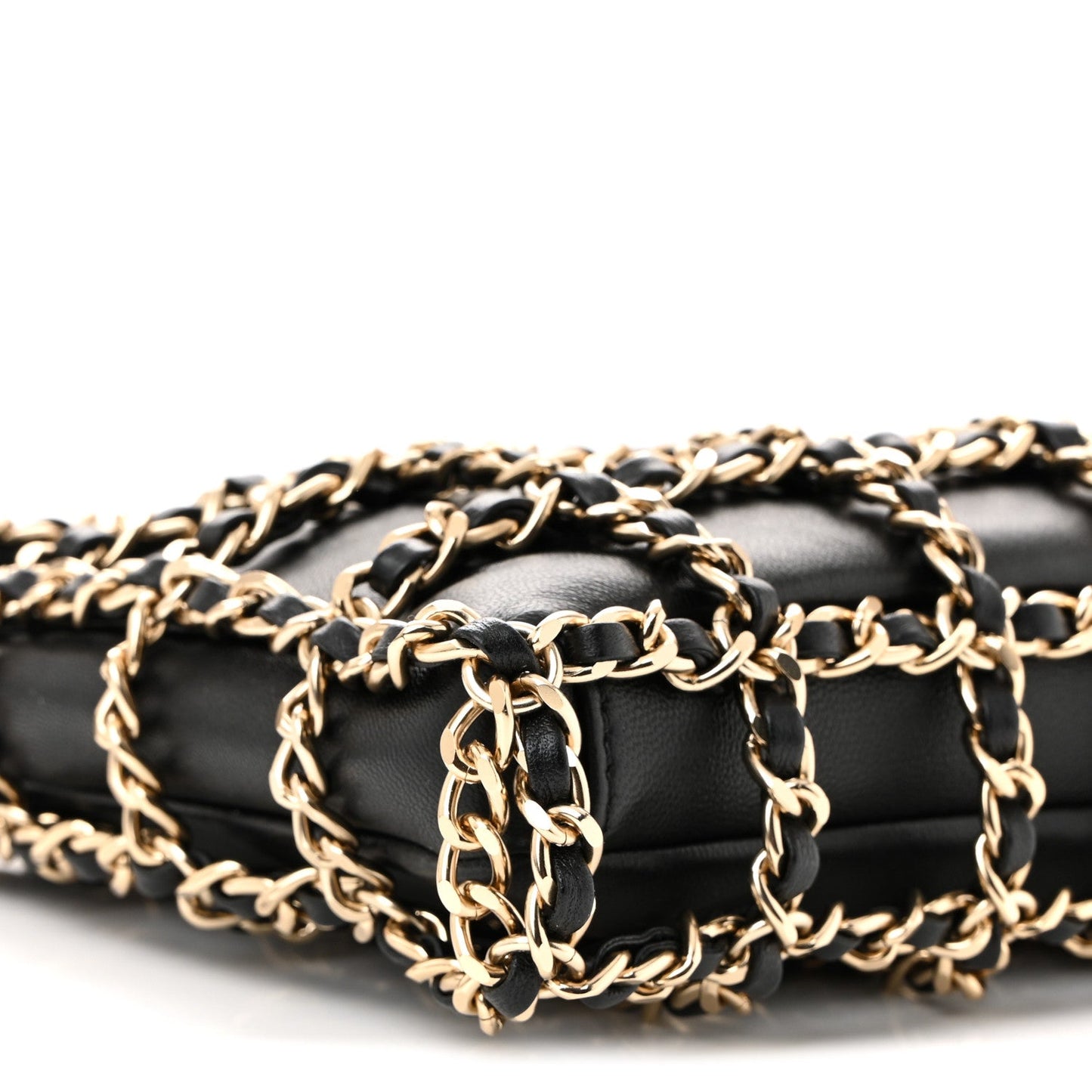Lambskin Chain Frame Shoulder Bag Black