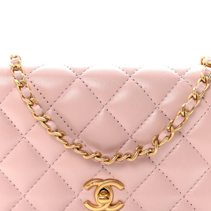 Lambskin Quilted CC Pearl Crush Wallet on Chain WOC Light Pink