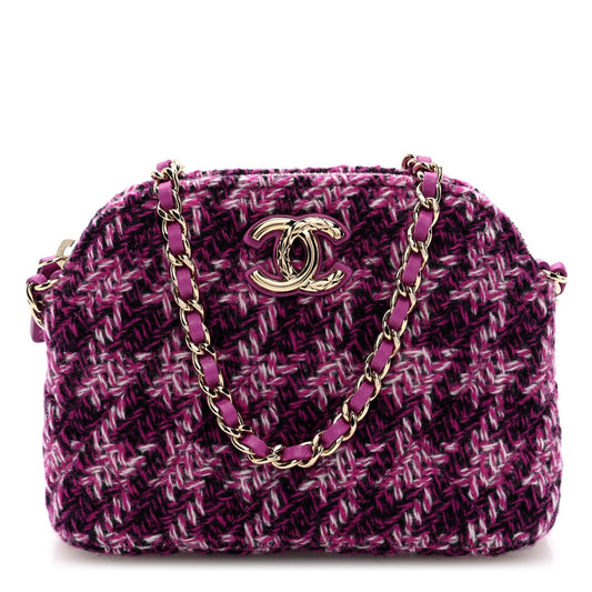 Tweed Quilted Mini Clutch With Chain Purple