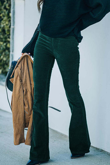 Pantalones de salón de cintura alta, ajustados, de micropana y cintura elástica