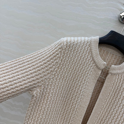 Chanel 26c Rhinestone Buckle Belt Cardigan Beige Wool 333717