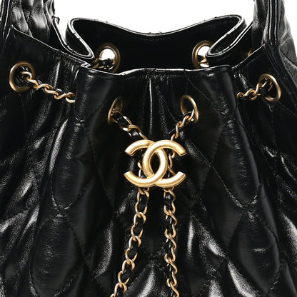 Shiny Calfskin Quilted Small Chanel 25 Handbag Black