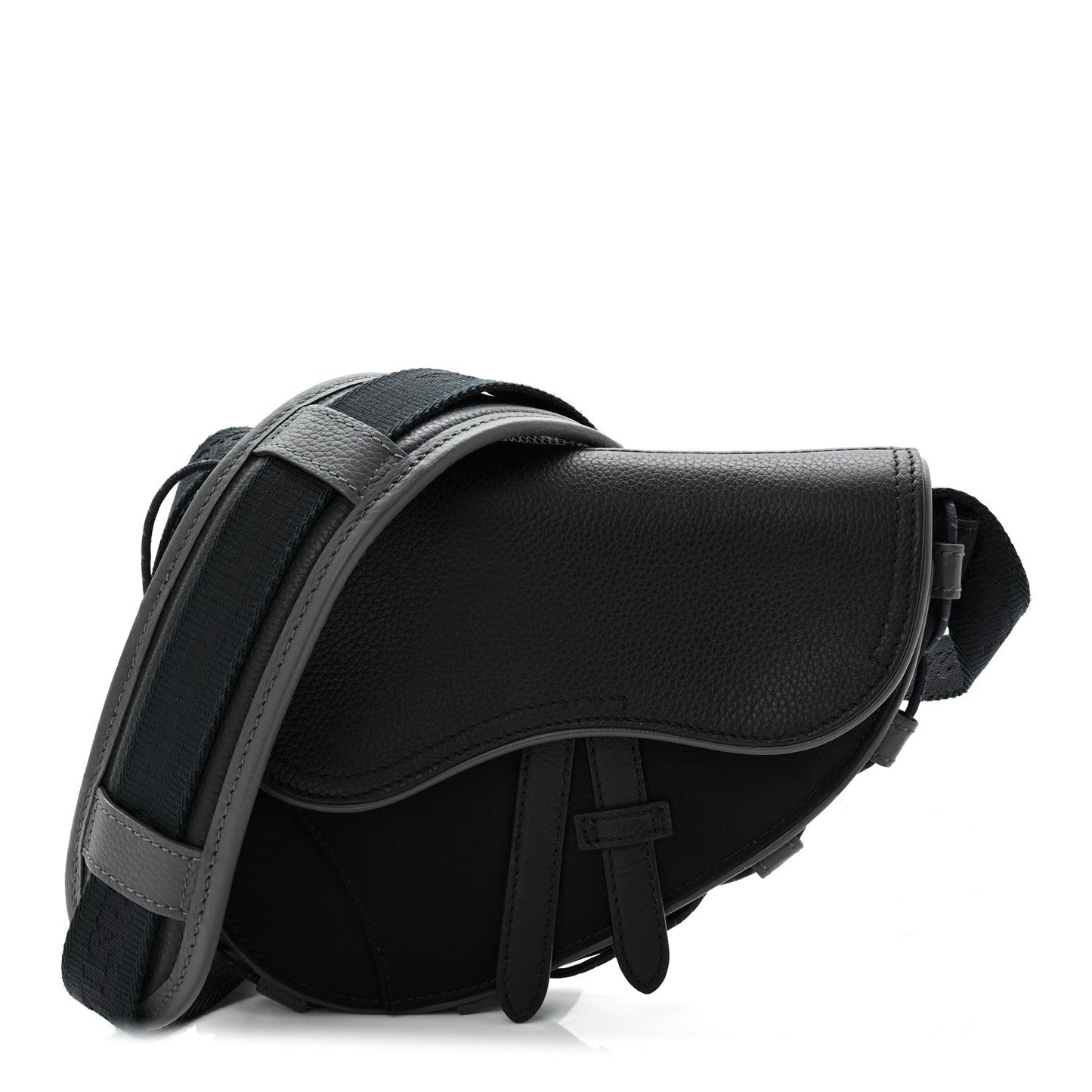 X SACAI Grained Calfskin Technical Fabric Mens Saddle Bag Black