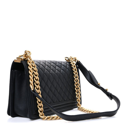 Lambskin Quilted Medium Boy Flap Black