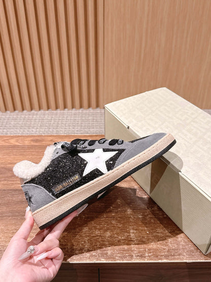Golden Goose 2025 Wool-Lined Dirty Sneaker Light Gray mix Black Suede 444261