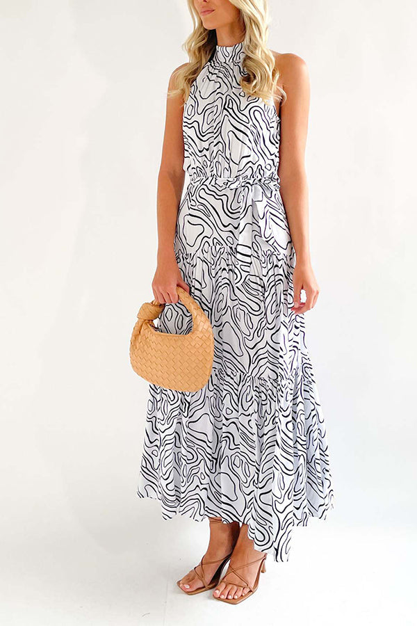 Vestido elegante, holgado, con estampado de tendencia de moda y cordones 