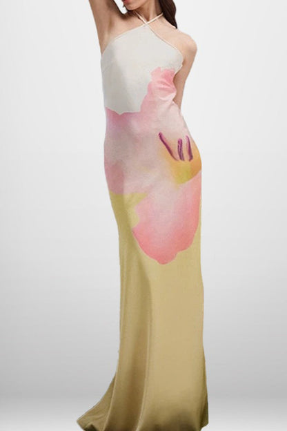 Floral Print Backless Bodycon Maxi Dress