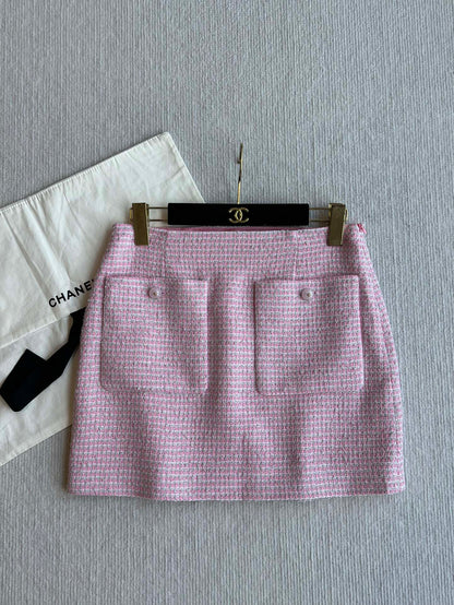 CC 25SS Lace-up Skirt Pink Sequins Tweed 235920