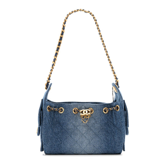 Washed Denim Quilted Mini Chanel 25 Handbag Blue