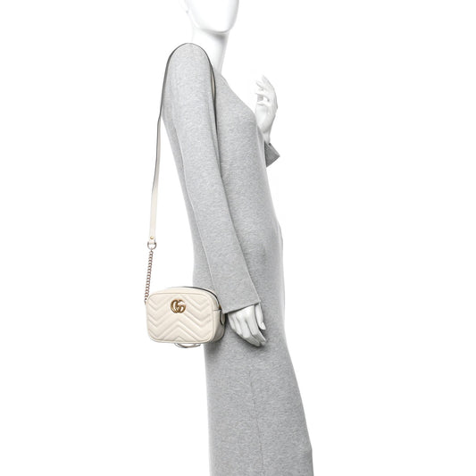 Calfskin Matelasse Small GG Marmont Chain Shoulder Bag White