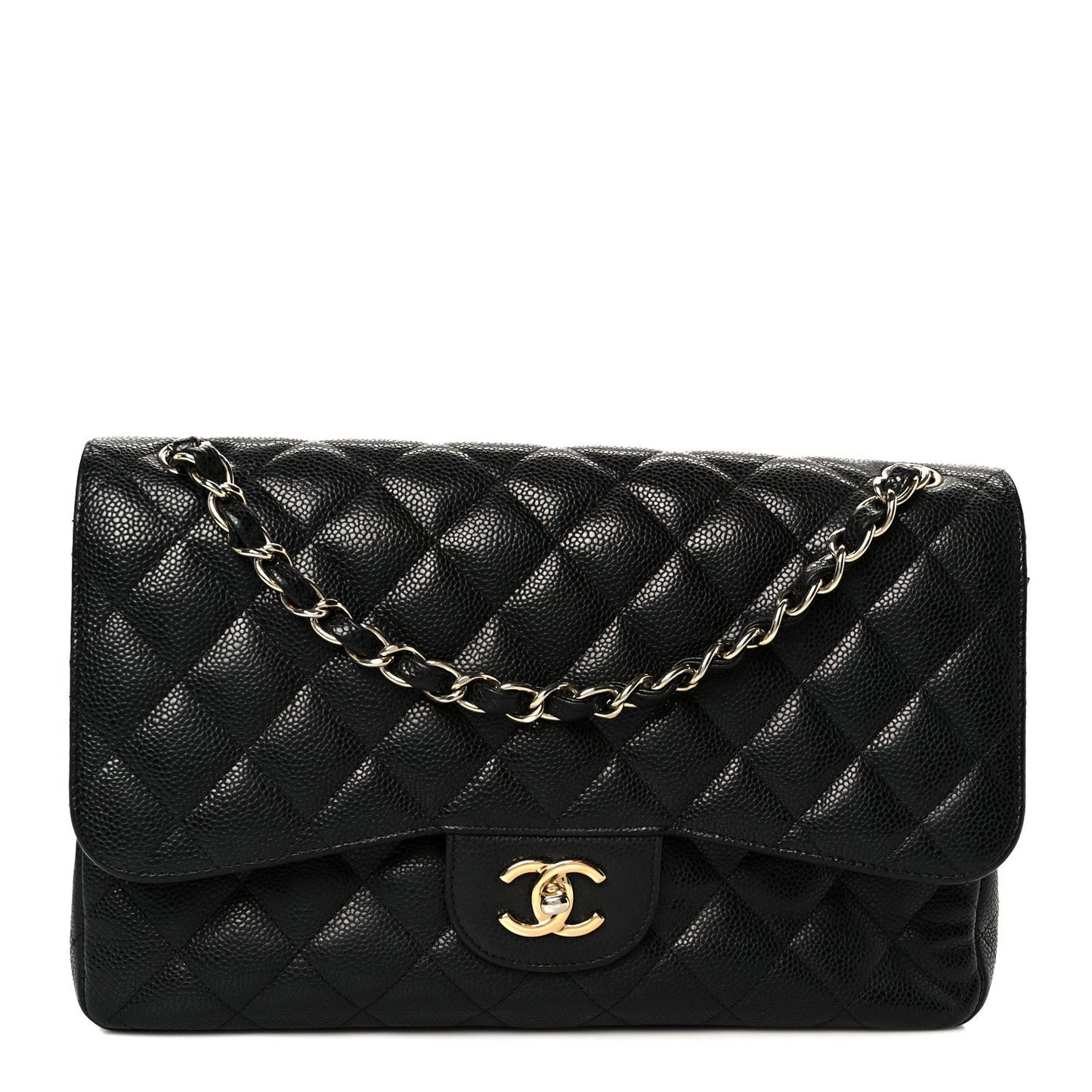 Caviar Quilted Jumbo Double Flap Black
