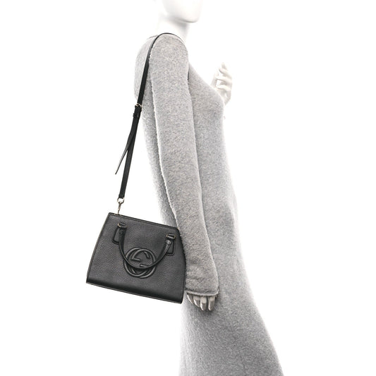 Dollar Calfskin Medium Soho Top Handle Satchel Black