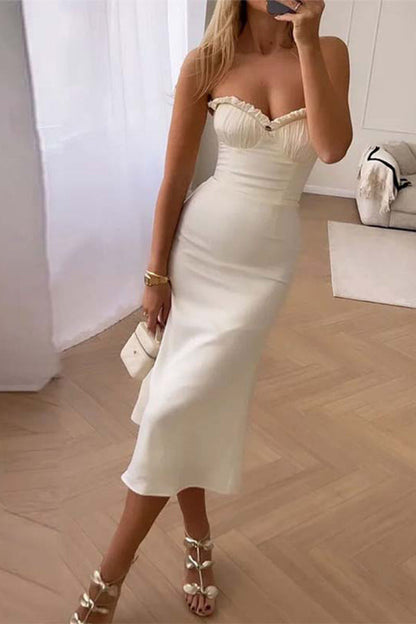 ELEGANTE VESTIDO BANDEAU DE COLOR LISO