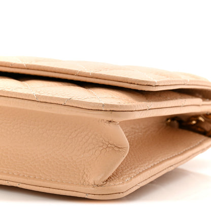 Caviar Quilted Wallet on Chain WOC Beige