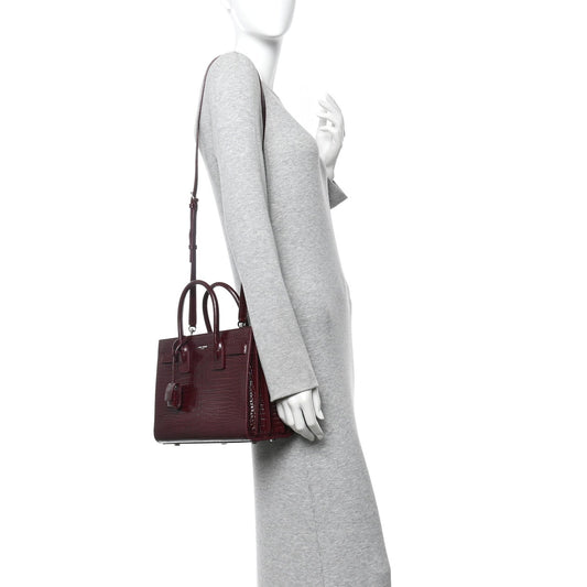 Calfskin Crocodile Embossed Baby Sac De Jour Bordeaux