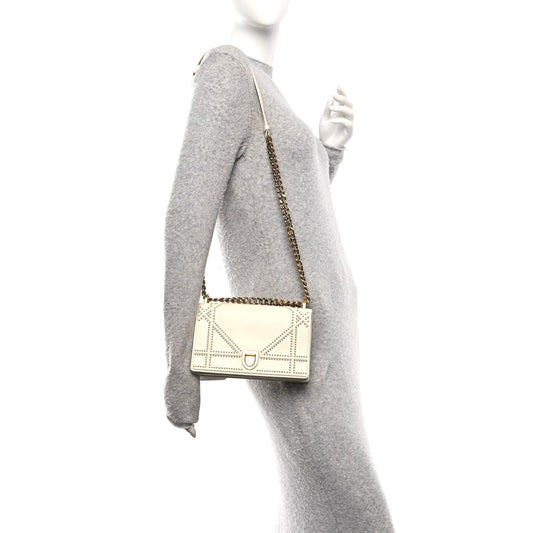 Lambskin Studded Small Diorama Flap Bag Latte