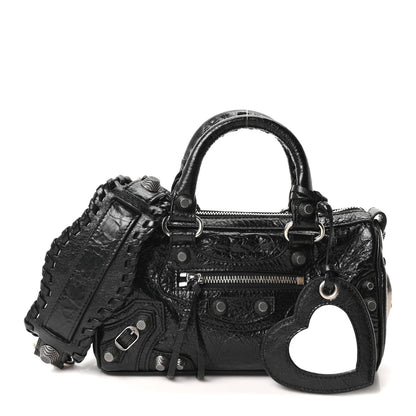 Agneau Arena Mini Le Cagole Duffle Crossbody Bag Black