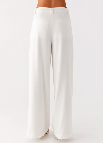 Delong Low Rise Linen Pants - White