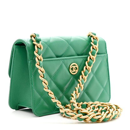 Caviar Quilted Mini CC Flap Green