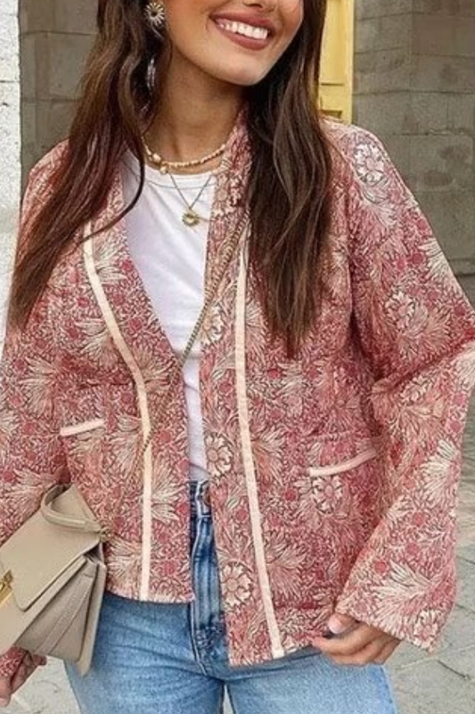 Chaqueta acolchada de algodón de manga larga con estampado versátil y suelta a la moda 