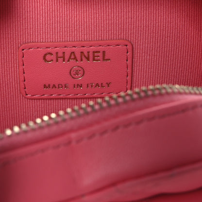 Lambskin Quilted CC In Love Heart Waist Belt Bag With Chain Pink