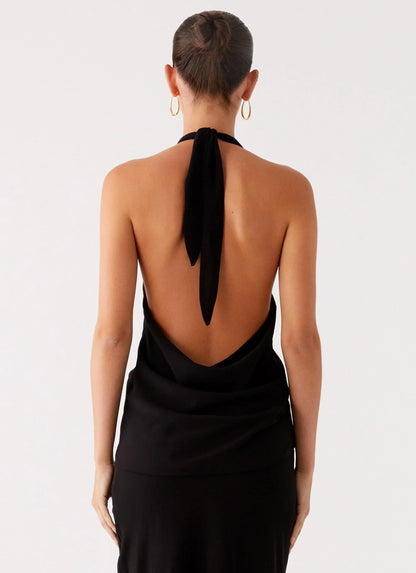Michaella Chiffon Twist Top - Black