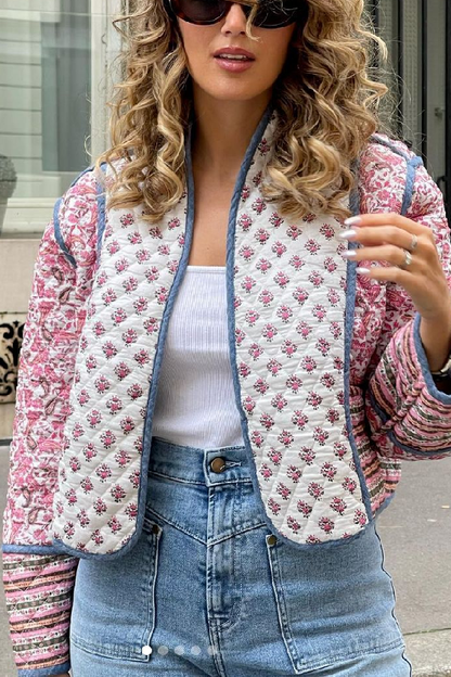 Chaqueta tipo cárdigan acolchada reversible estampada con chaqueta pequeña de algodón a juego 