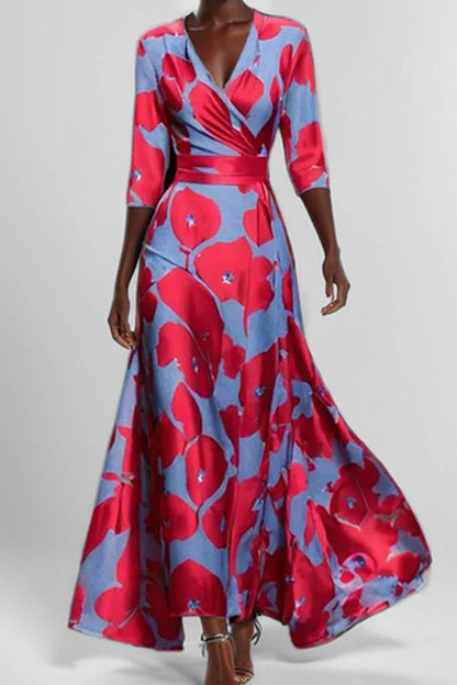 Vestido de manga larga con escote en V y cintura ajustada con temperamento