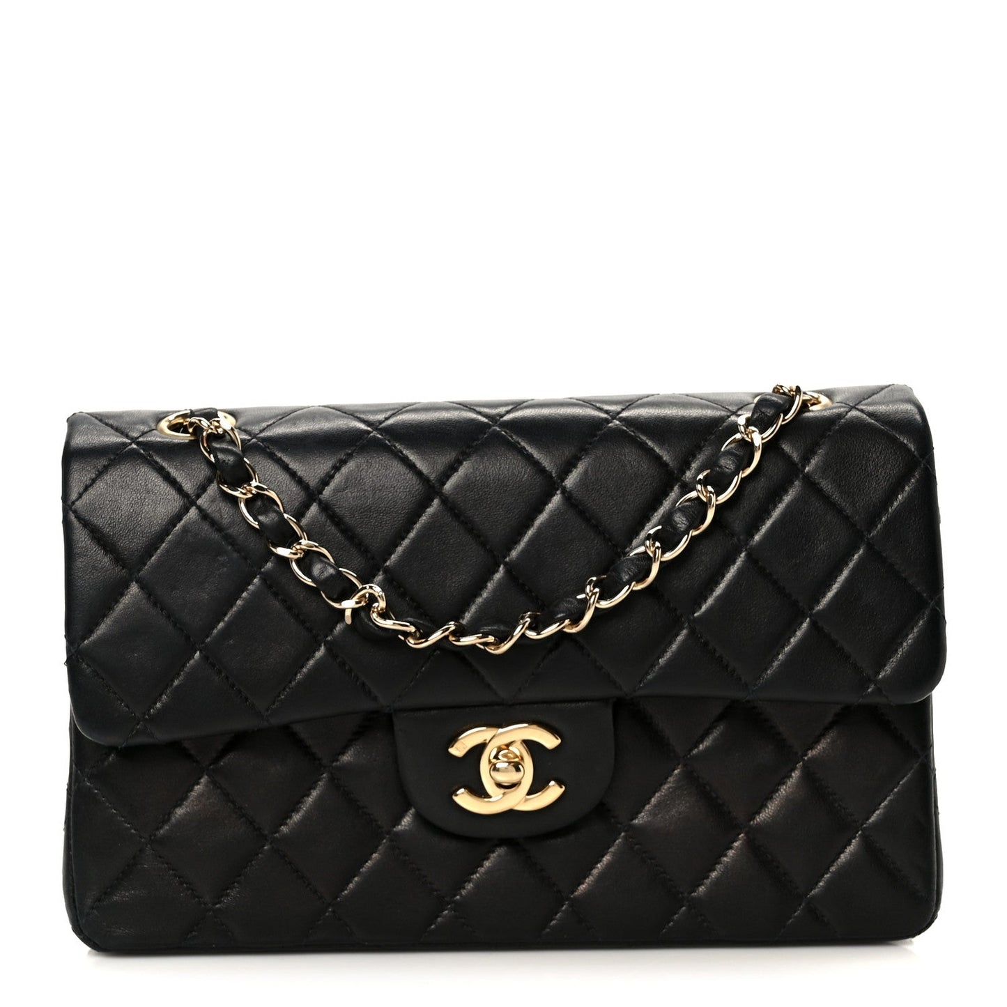 Lambskin Quilted Small Double Flap Black
