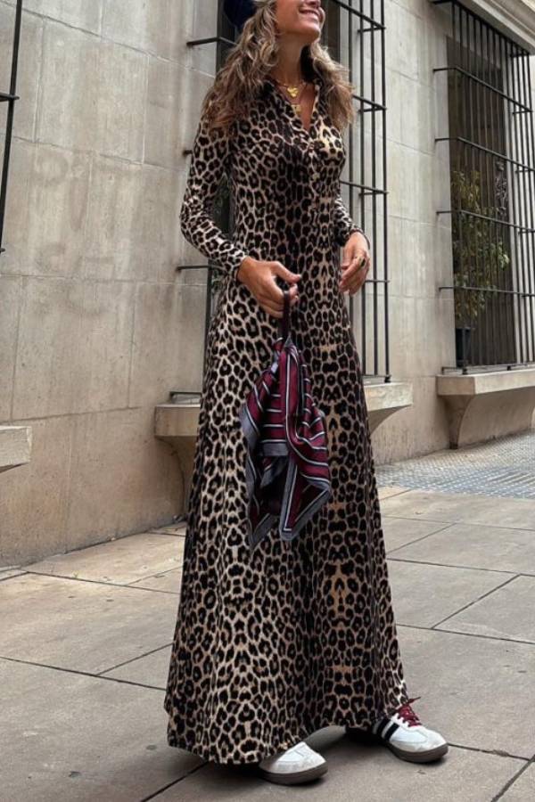 Vestido largo con estampado de leopardo de Virginia
