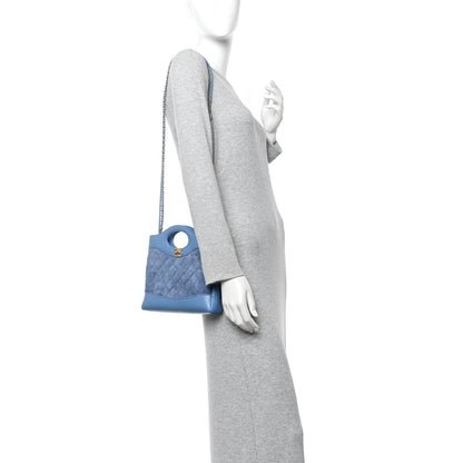 Calfskin Suede Quilted Mini 31 Shopping Bag Blue