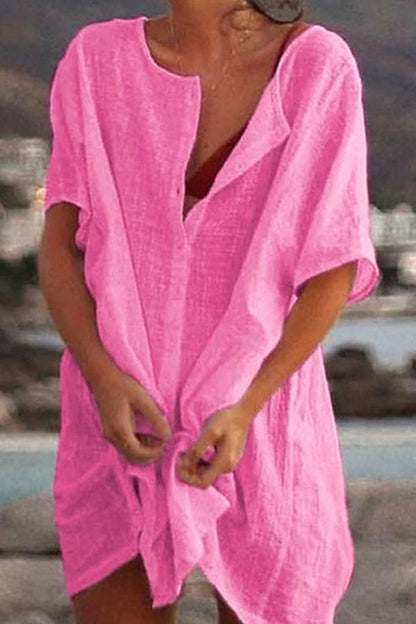 Vestidos cortos sueltos de algodón de verano Camisa casual para mujer 