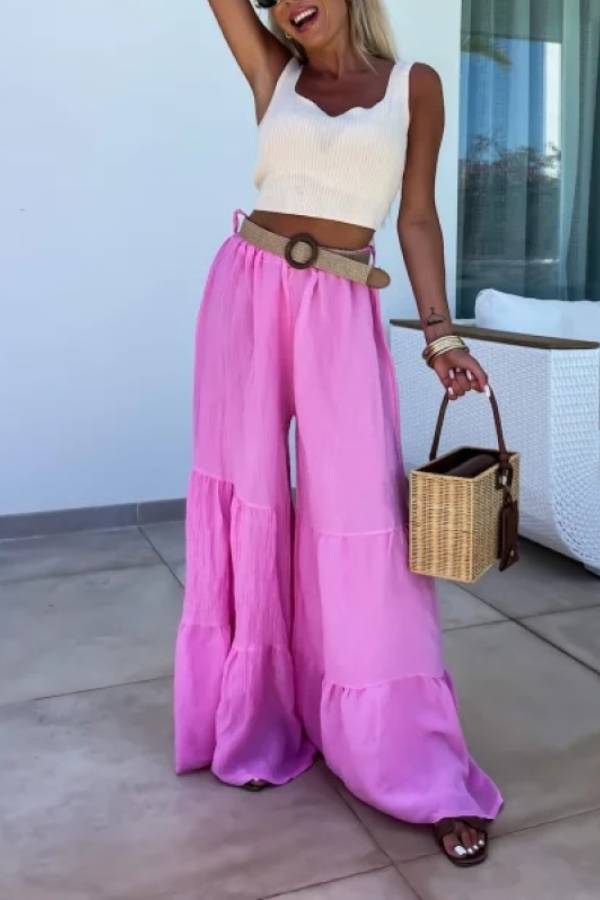 Pantalones elásticos casuales, pantalones acampanados de cintura alta