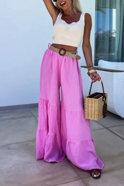 Pantalones elásticos casuales, pantalones acampanados de cintura alta